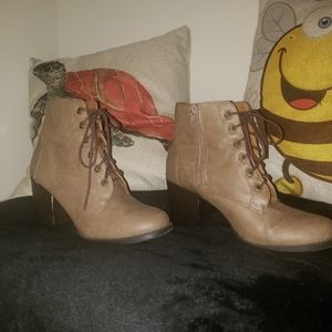 Tan tie up booties